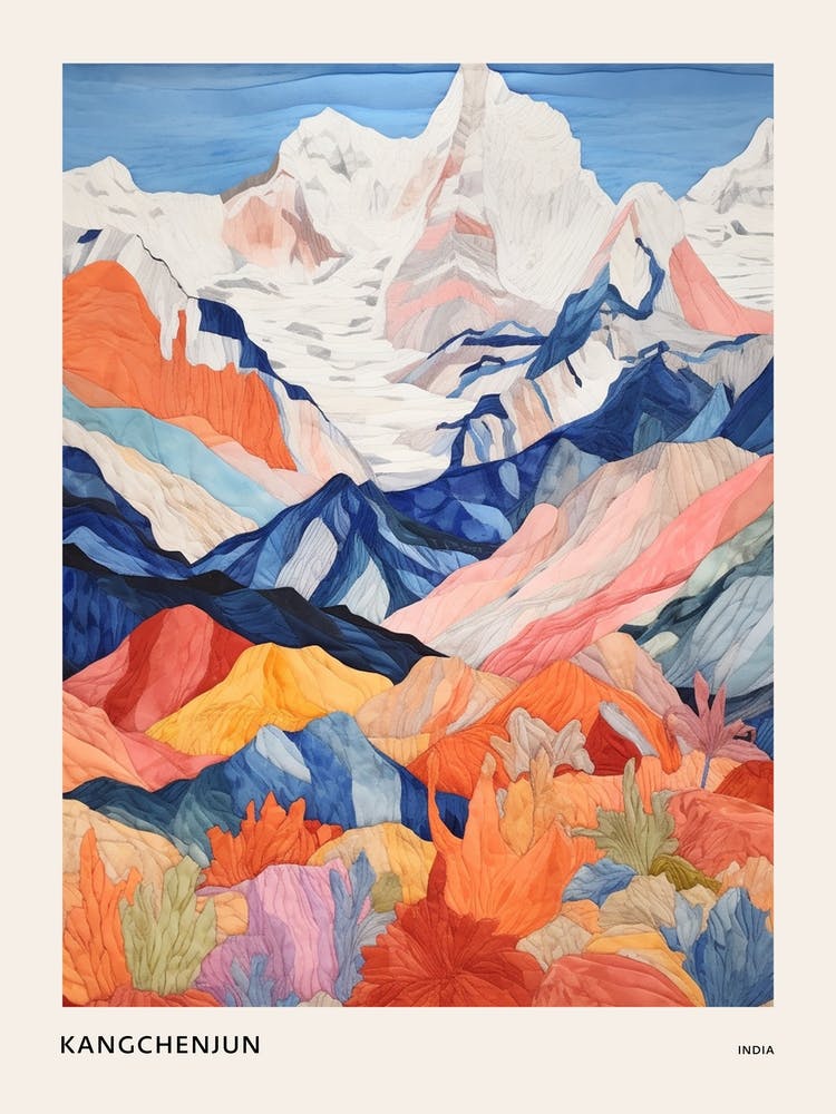 Kangchenjun India And Nepal 2 Colourful Mountain Illustration Poster