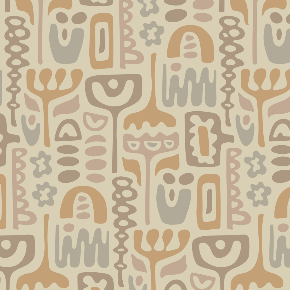 DREAMSCAPE Retro 70s Abstract Organic Floral Botanical Shapes in Warm Soft Neutral Beige Gray Tan Brown on Sand