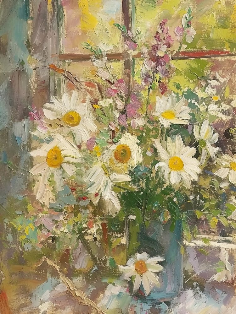 Daisies Flowers On A Cottage Window 2