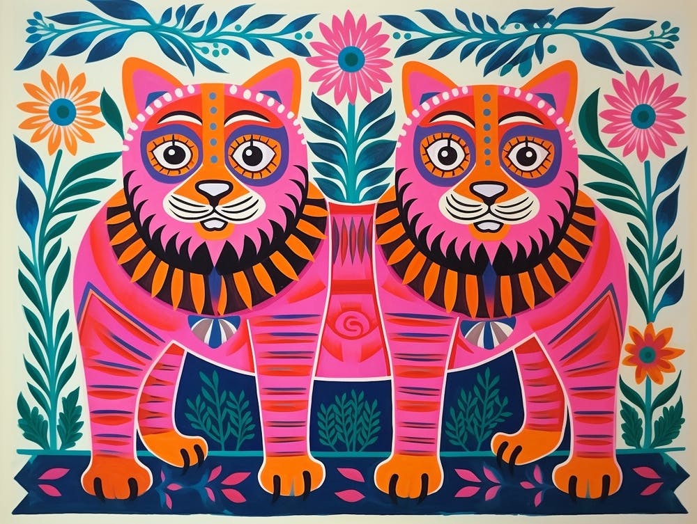 Siberian Tiger 3 Folk Style Animal Illustration