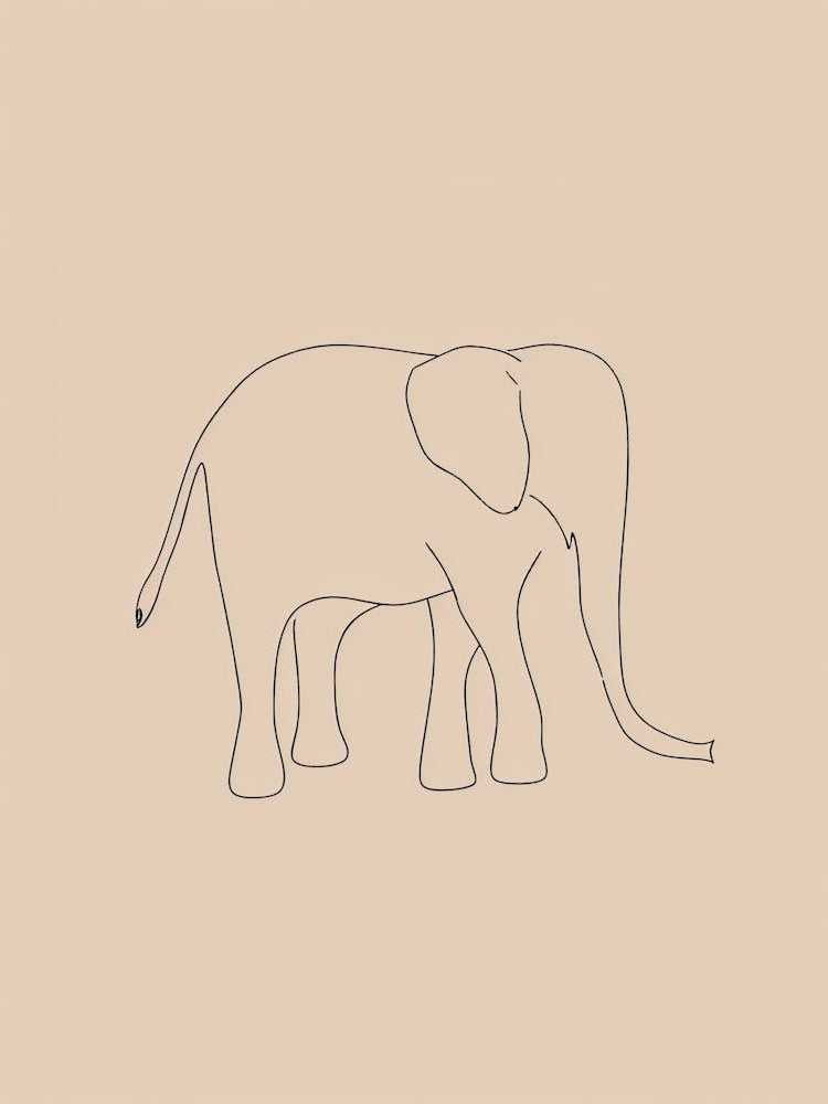 Elephant On A Beige Background - Boho, Line Art 1
