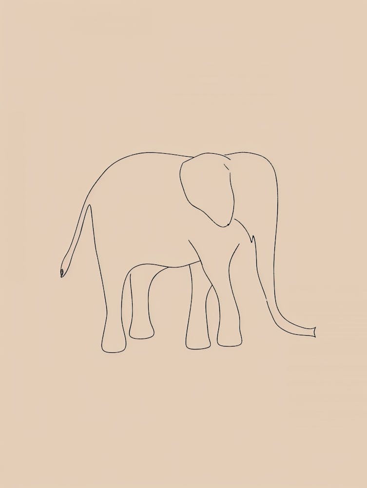 Elephant On A Beige Background - Boho, Line Art 1