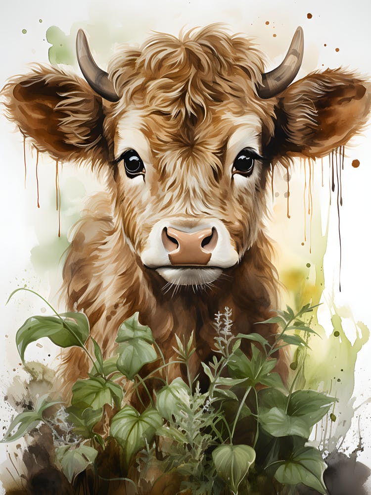 Bovine Beauty In Watercolor Splendor