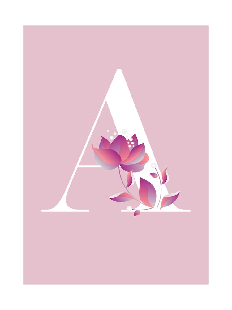 Letter A Wall Art – Floral Monogram Print, Nursery & Home Decor