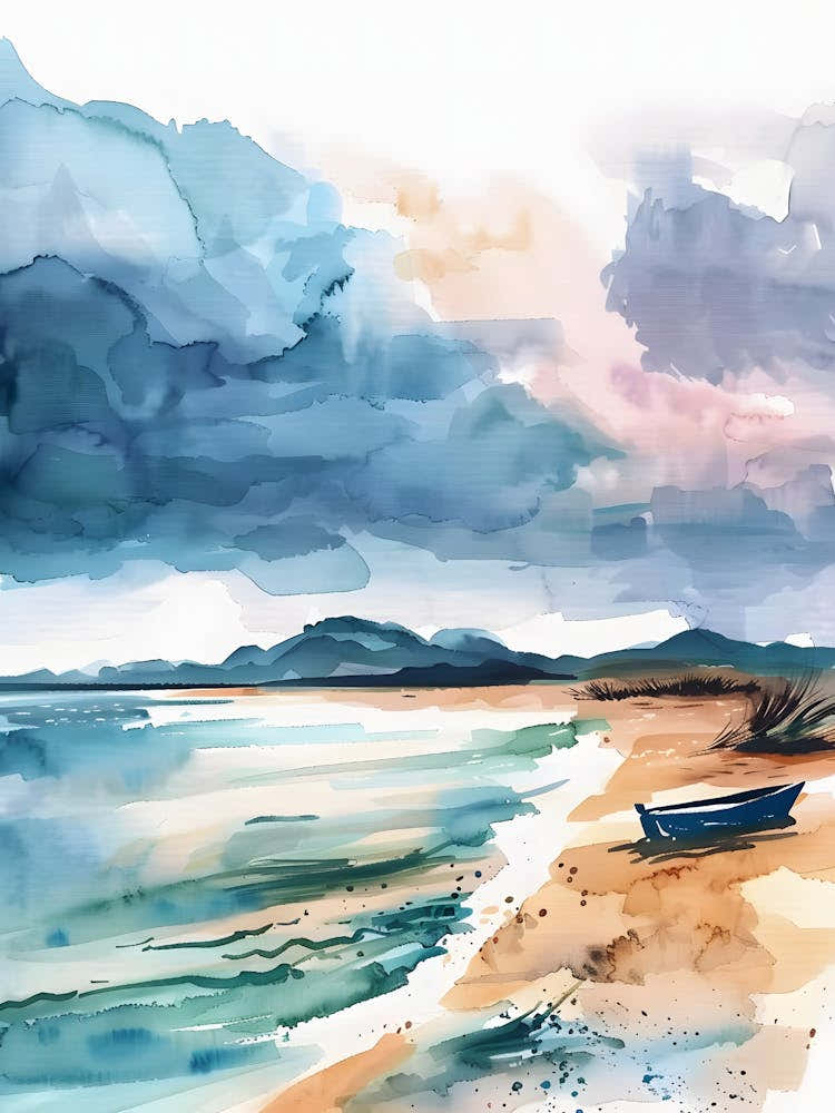 Watercolor Of A Boat On The Beach