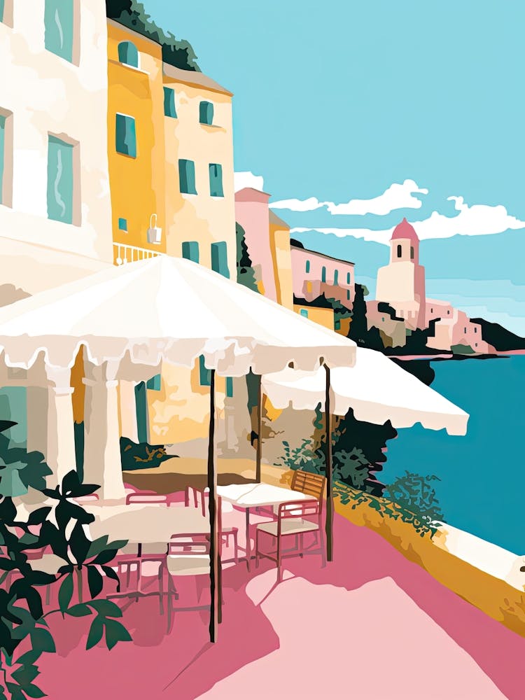 Amalfi, Italien, Illustration in flachen Pastelltönen 3