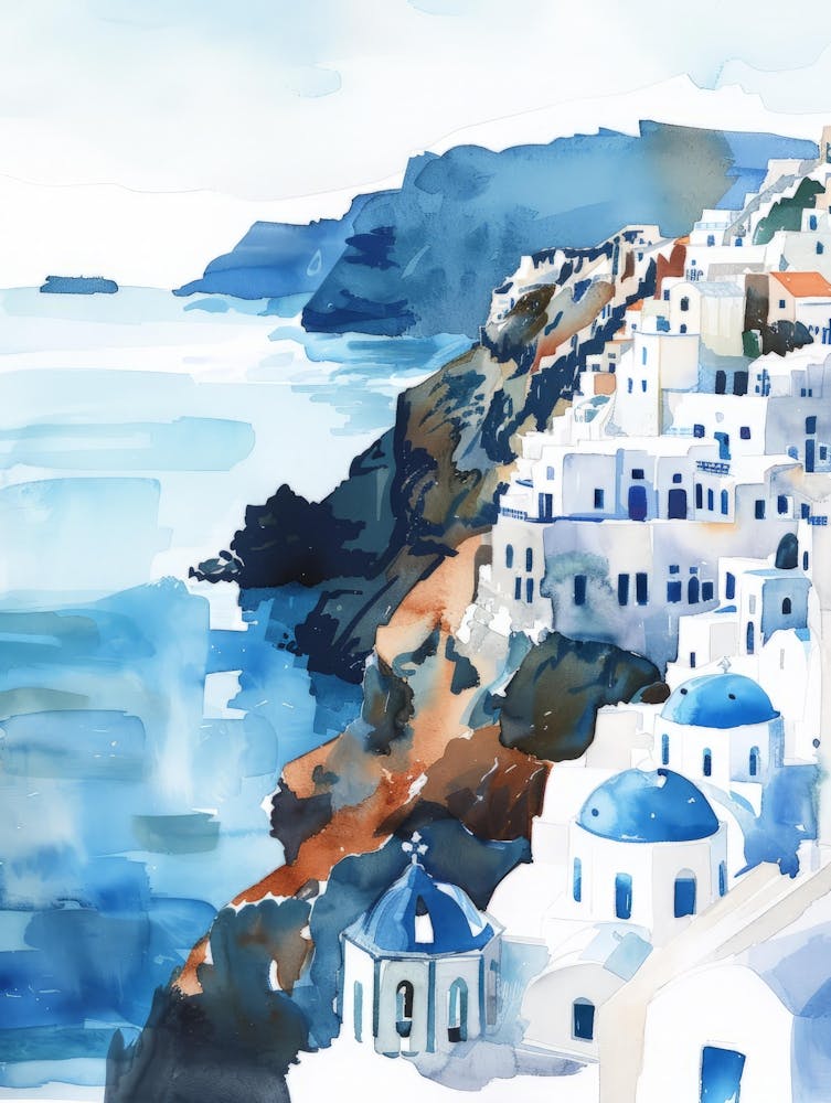 Watercolor Of Oia