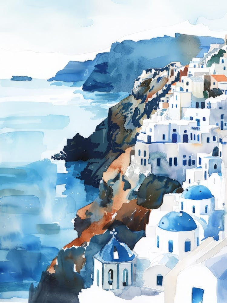 Watercolor Of Oia