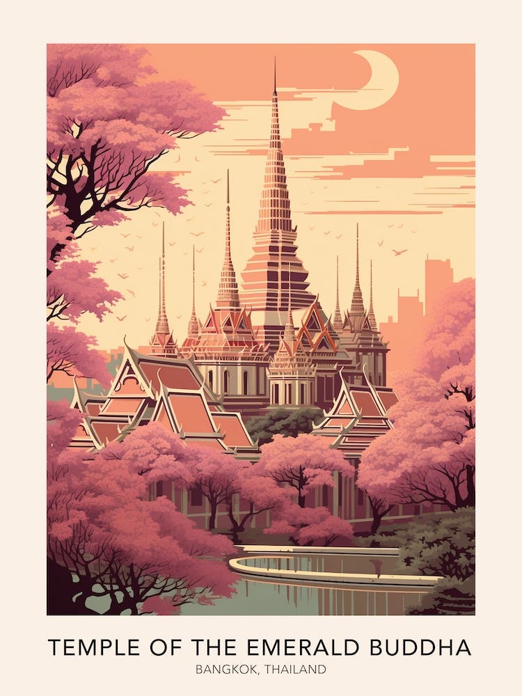 Temple Of The Emerald Buddha Bangkok Thailand Travel Poster