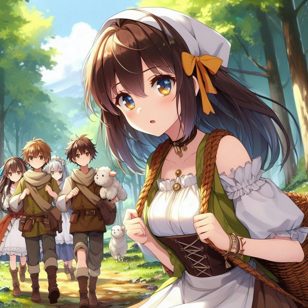 Anime Girl on a Camping Adventure in the Forest with Friends