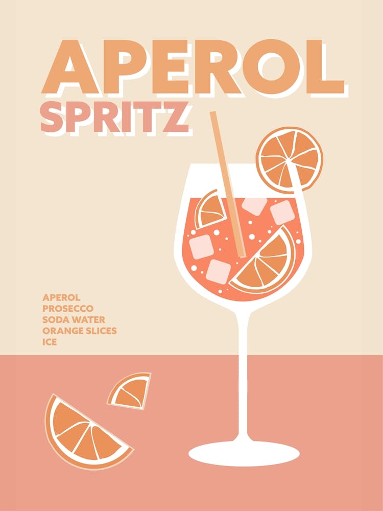 Aperol Spritz Cocktail Pink Colourful Summer Drink Wall Art