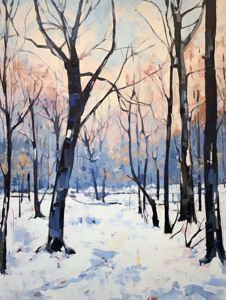Winter City Park Painting Mount Royal Park Montreal Canada 2
