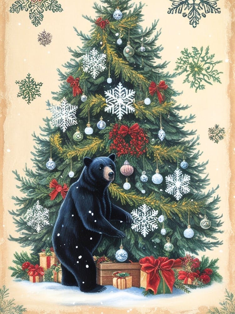 William Morris Black Bear Decorating Christmas Tree