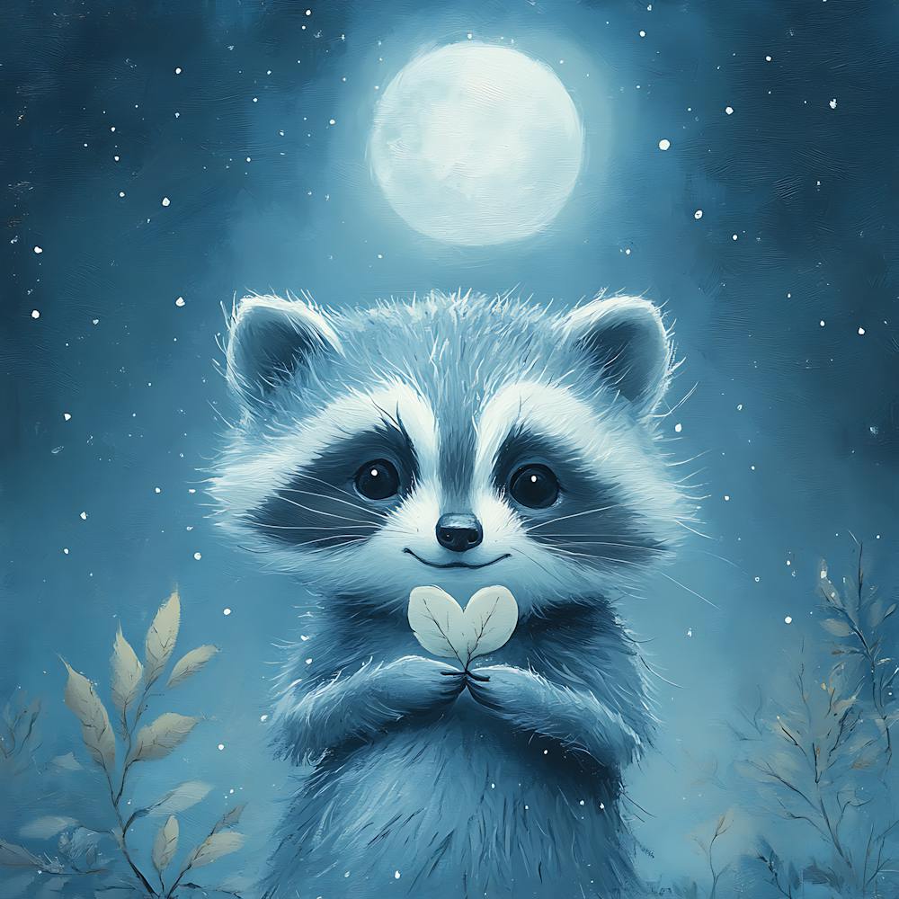 Curious Raccoon with Heart Leaf Backdrop 6