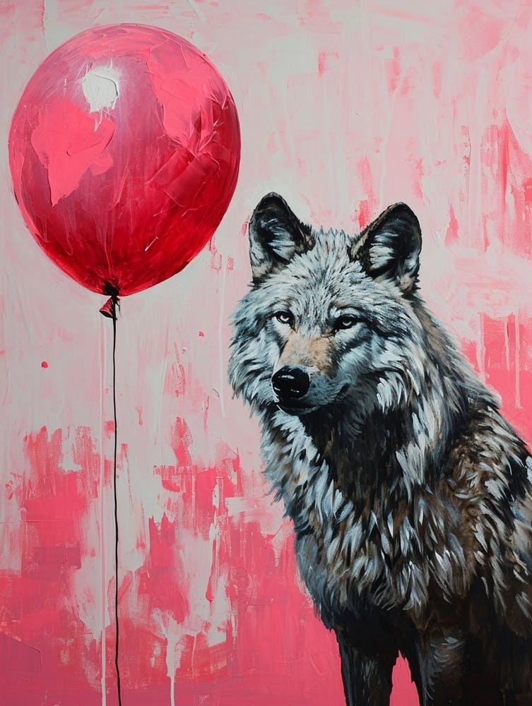 Cute Timber Wolf 4 With Balloon