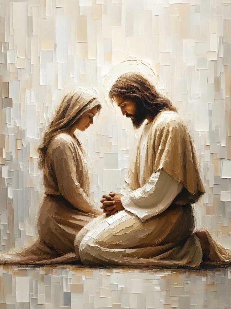 Woman Praying With Jesus, Christian Art, Jesus And Woman Prayer, Jesus Girl Art, Jesus Painting, Lds Art, Bible Verse Wall Art, Catholic Art