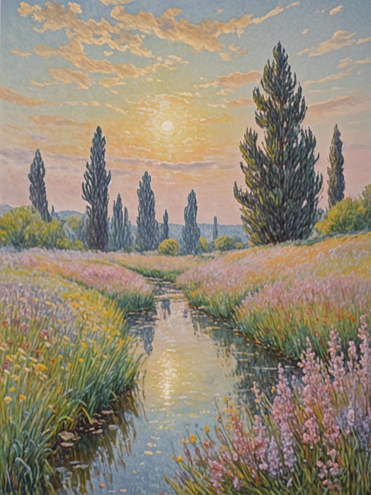 Sunset Over A Stream