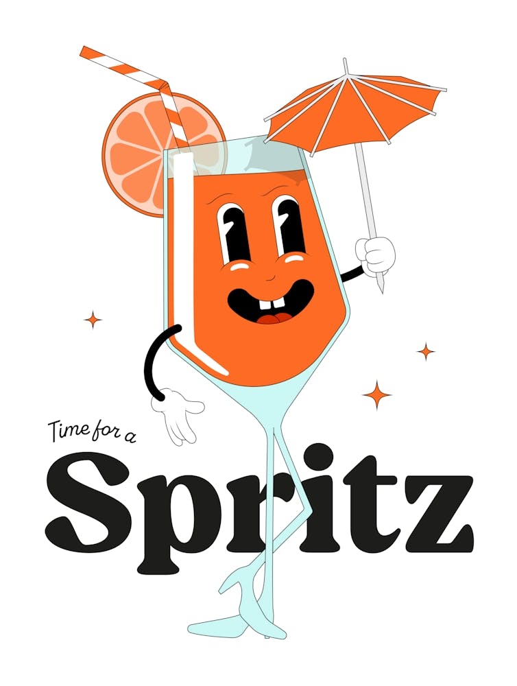 Aperol Spritz Cocktail Vintage Retro Cartoon Illustration