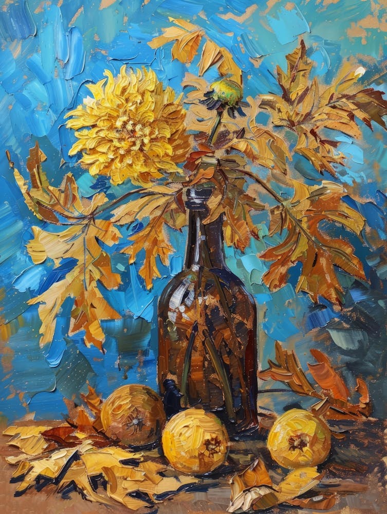 Yellow Flowers In A Bottle