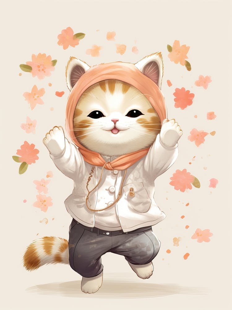 Kawaii Cat Drawings Dancing 3