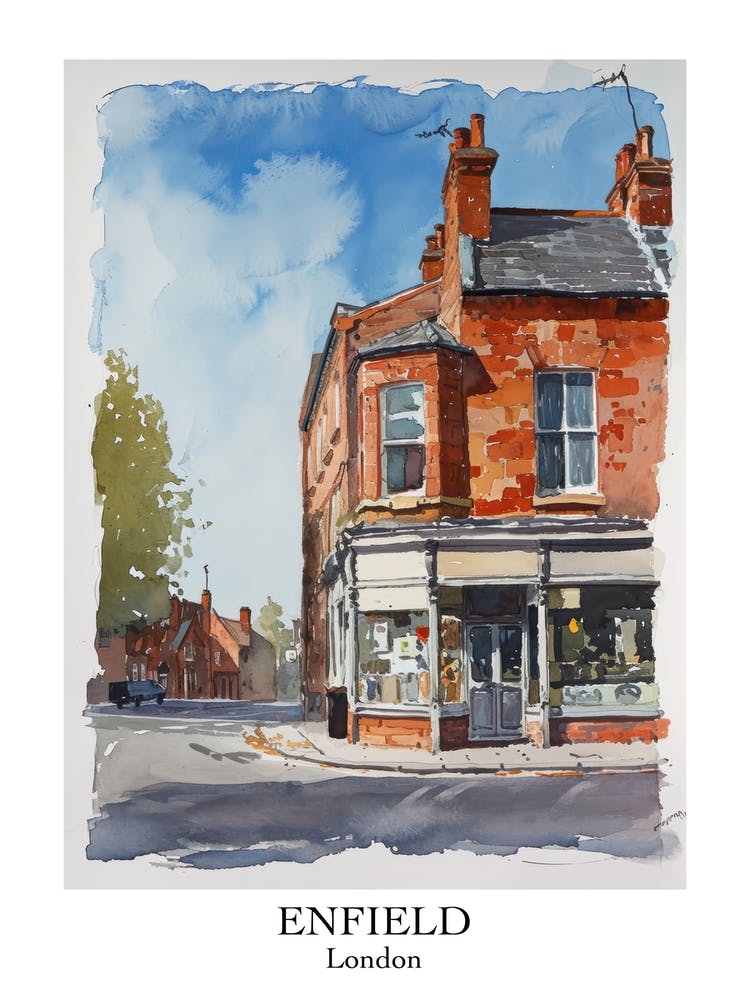Enfield London Borough   Street Watercolour 4 Poster