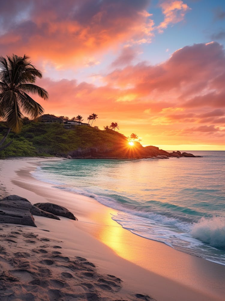 Galley Bay Beach Antigua With The Sun Setting Behind 3