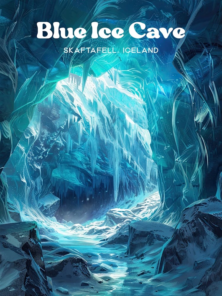 Blue Ice Caves Vatnajokull Glacier Travel Illustration