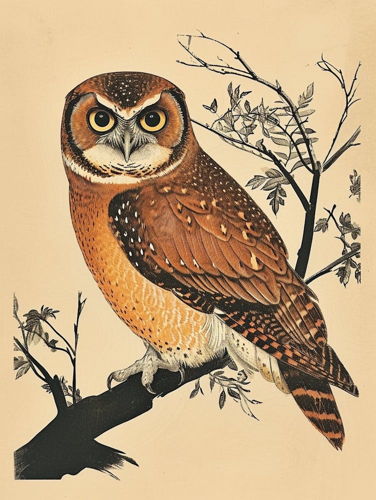 Brown Fish Owl Vintage Illustration 3