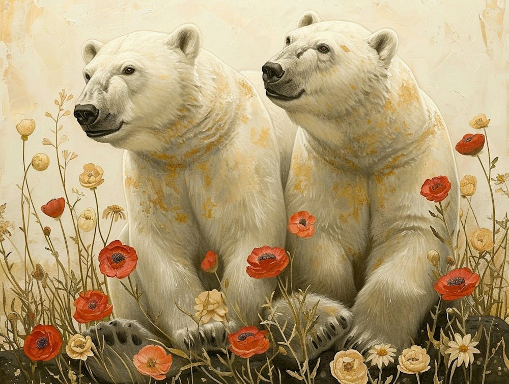 Floral Animal Illustration Polar Bear 1