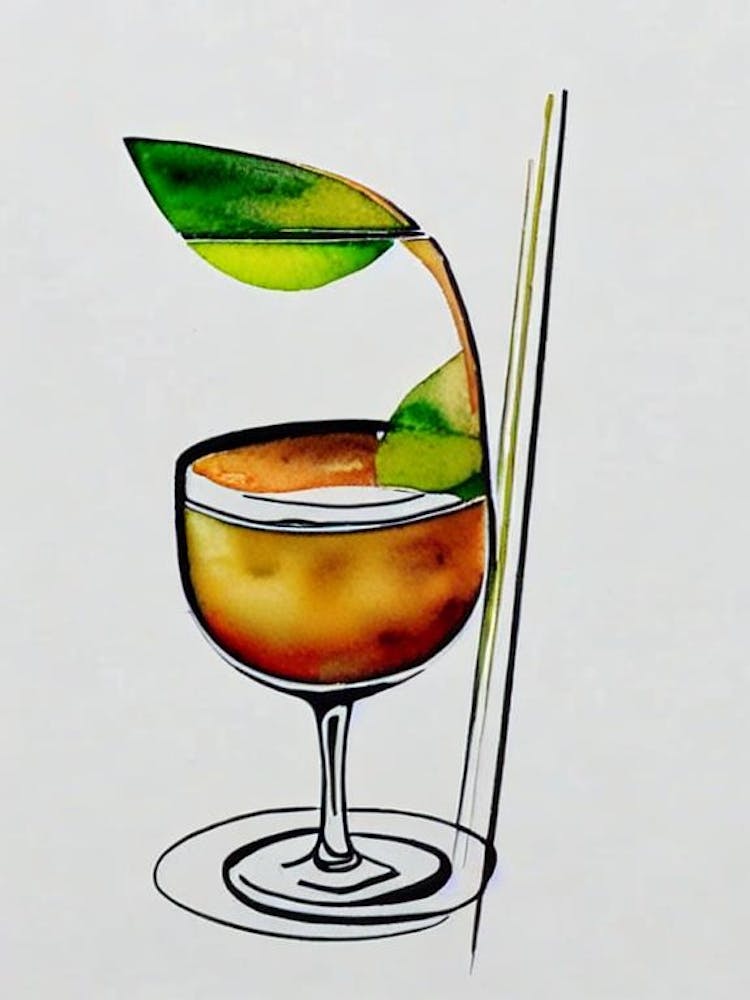 Chocolate MCocktail Poster artini 2 Minimal Line Drawing With Watercolour Cocktail Poster