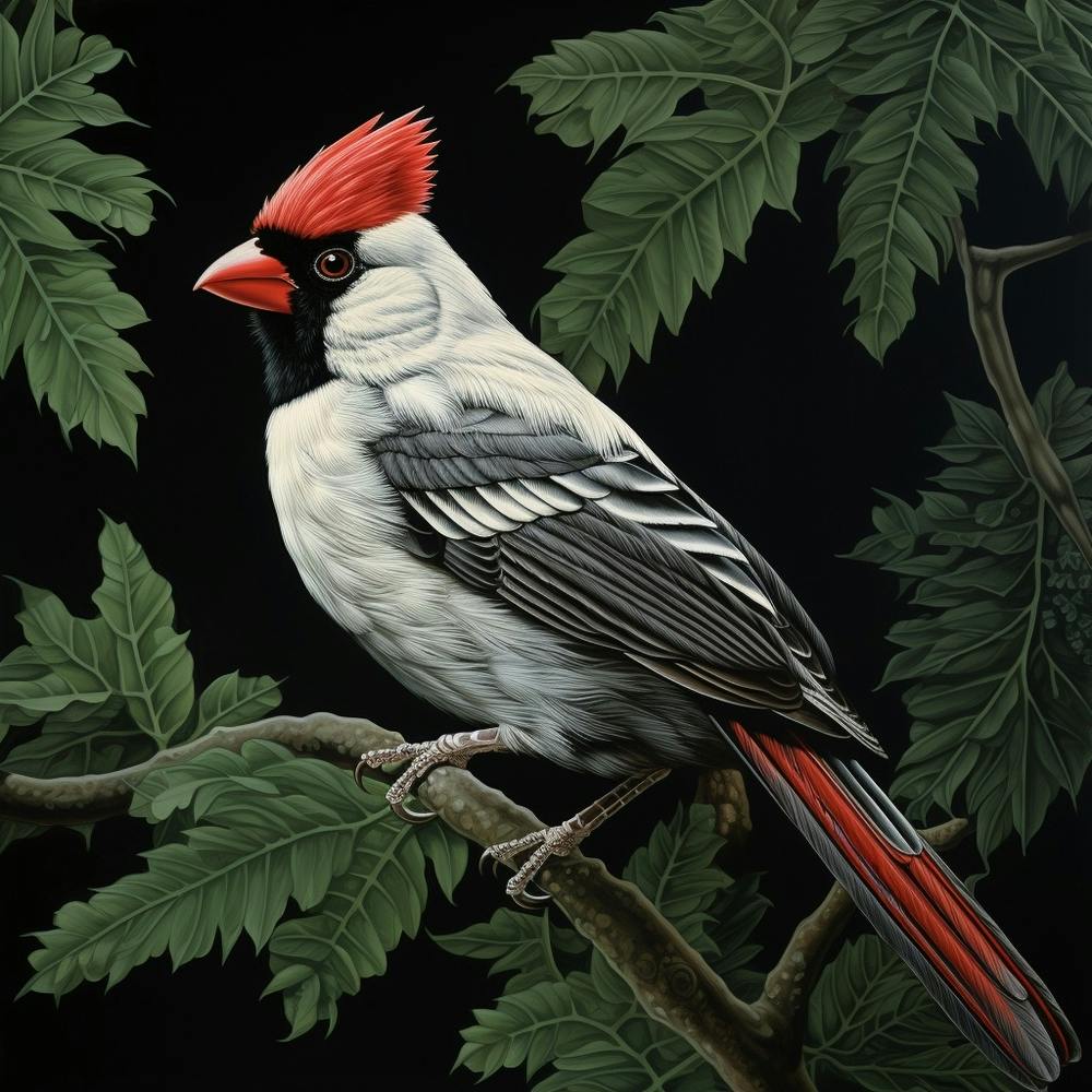 Ohara Koson Inspired Bird Painting Northern Cardinal 2 Square