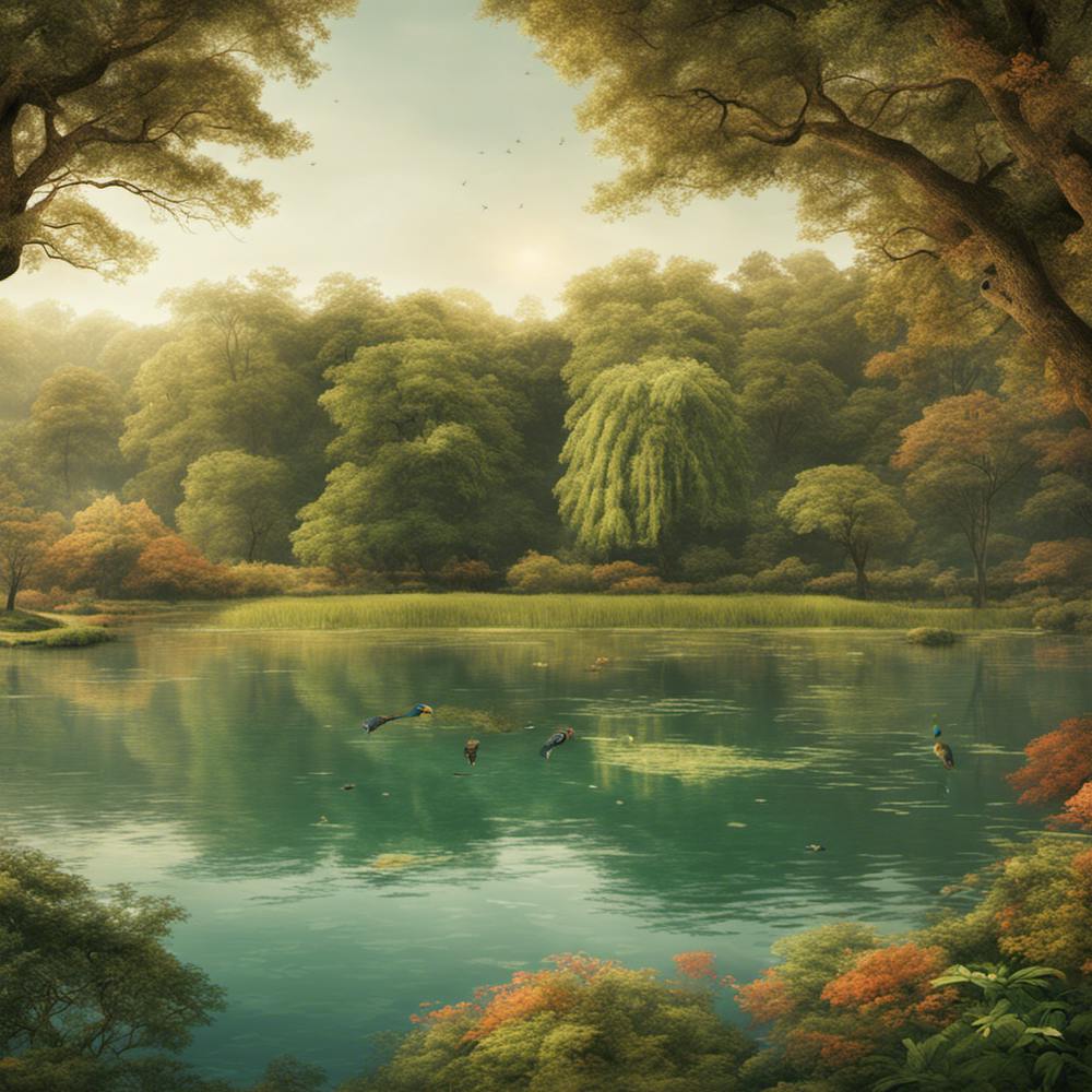 358670 Picture Of A Lake Surrounded By Beautiful Trees An Xl 1024 V1 0