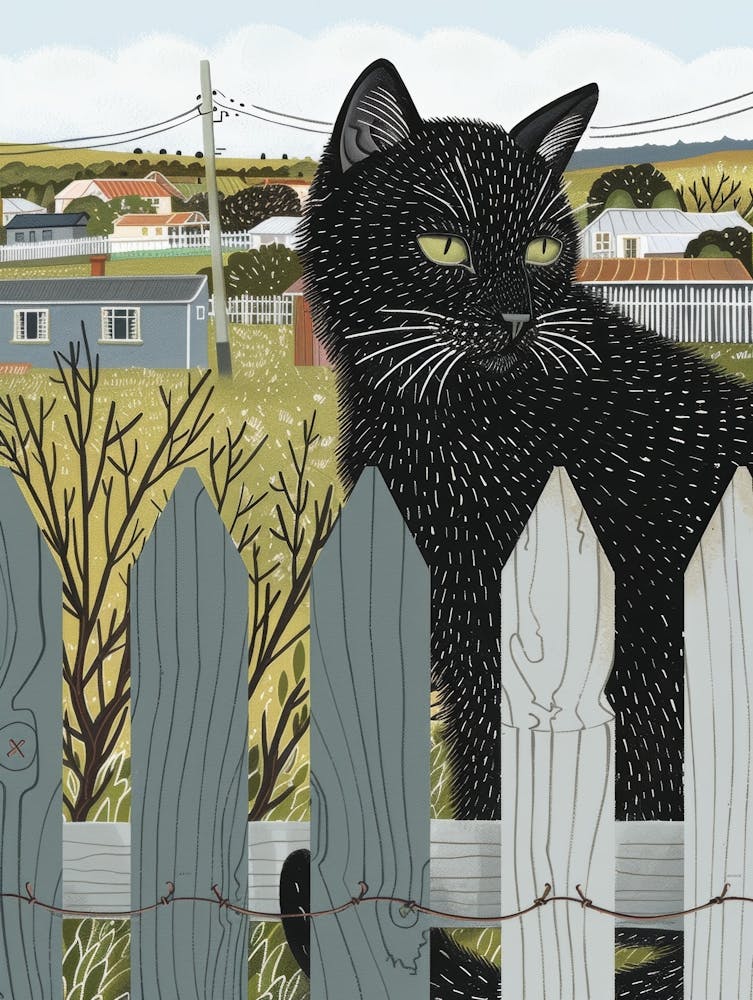 Black Cat Behind The Fence