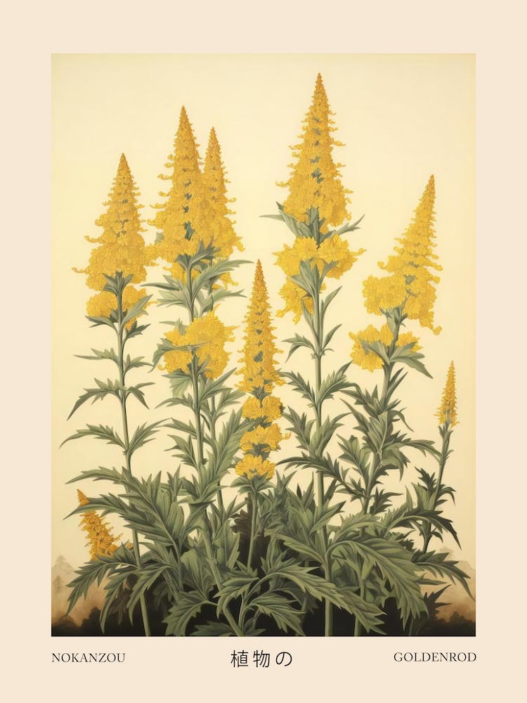 Nokanzou Goldenrod 1 Vintage Japanese Botanical Poster