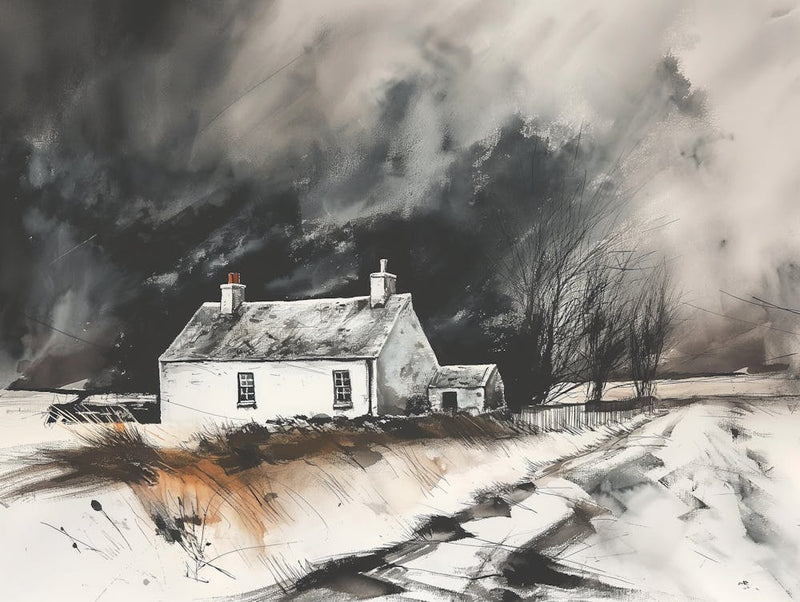 Dramatic Sky and House In The Snow