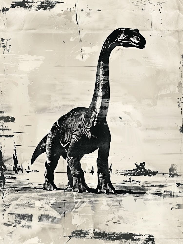 Diplodocus Dinosaur Black Ink Illustration 2