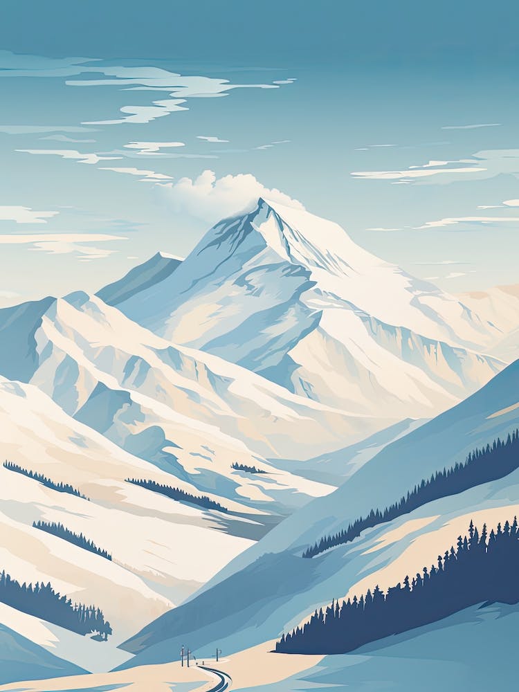 Gudauri   Georgia, Ski Resort Illustration 3 Simple Style