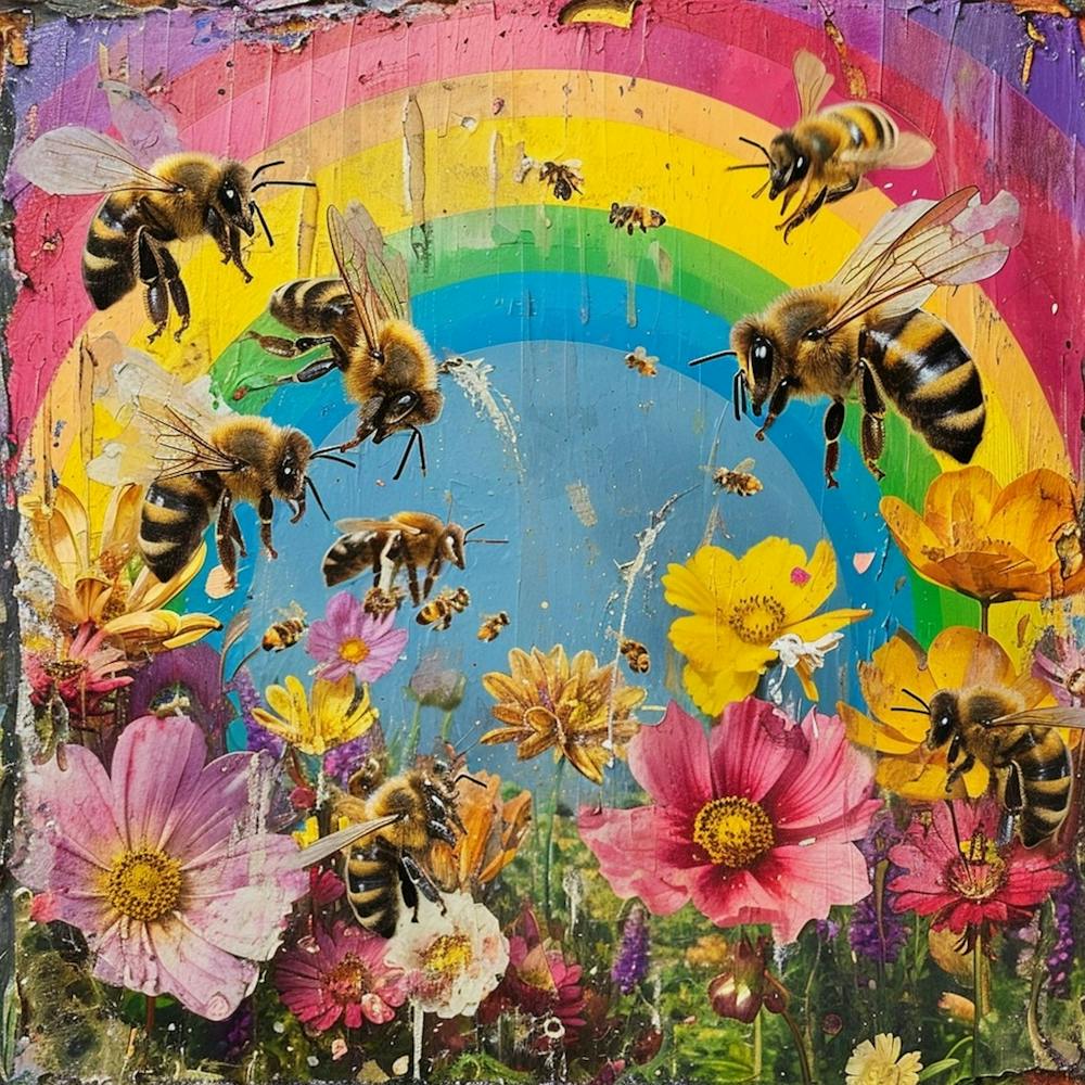 Regenbogen-Blumenbienen-Collage 2