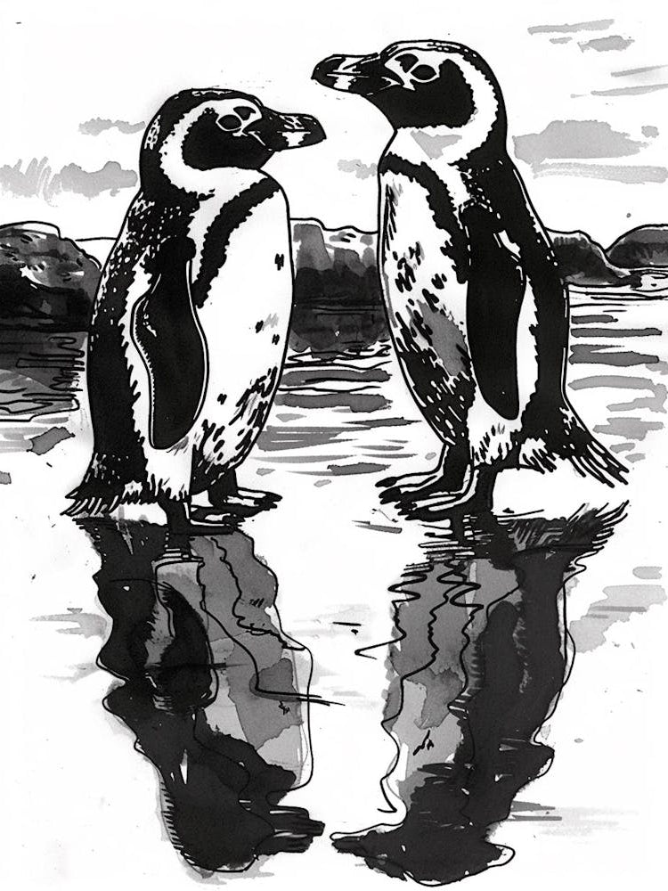 African Penguin Admiring Their Reflections 1