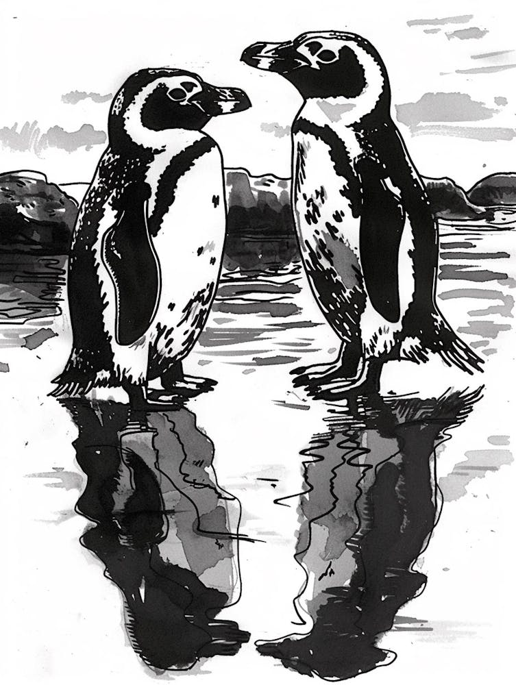 African Penguin Admiring Their Reflections 1