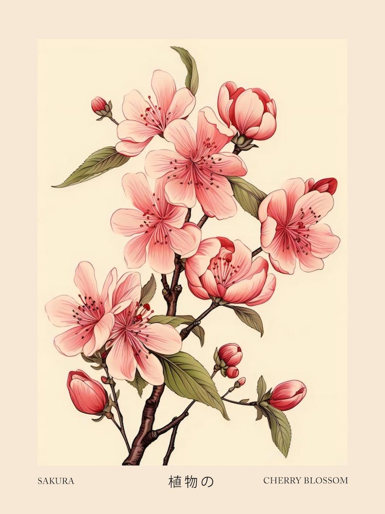 Sakura Cherry Blossom 6 Vintage Japanese Botanical Poster