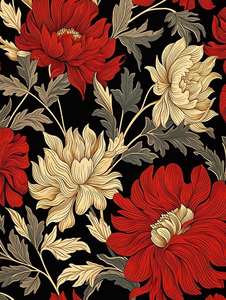 Red And Gold Vintage Florals 2