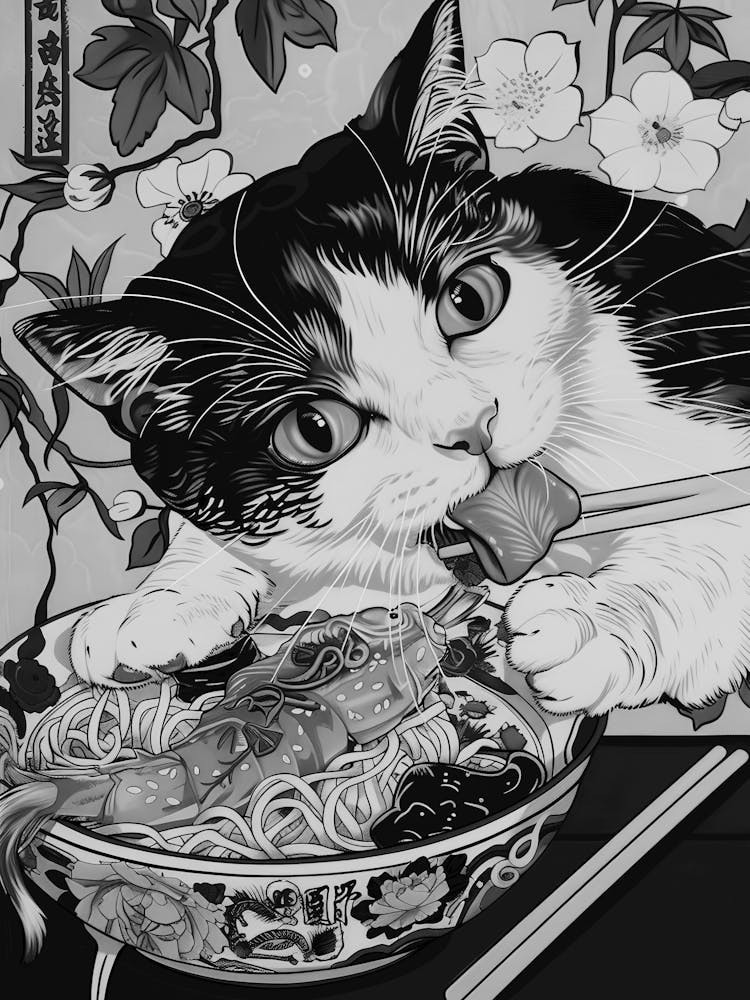 Cat Eating Noodles 1