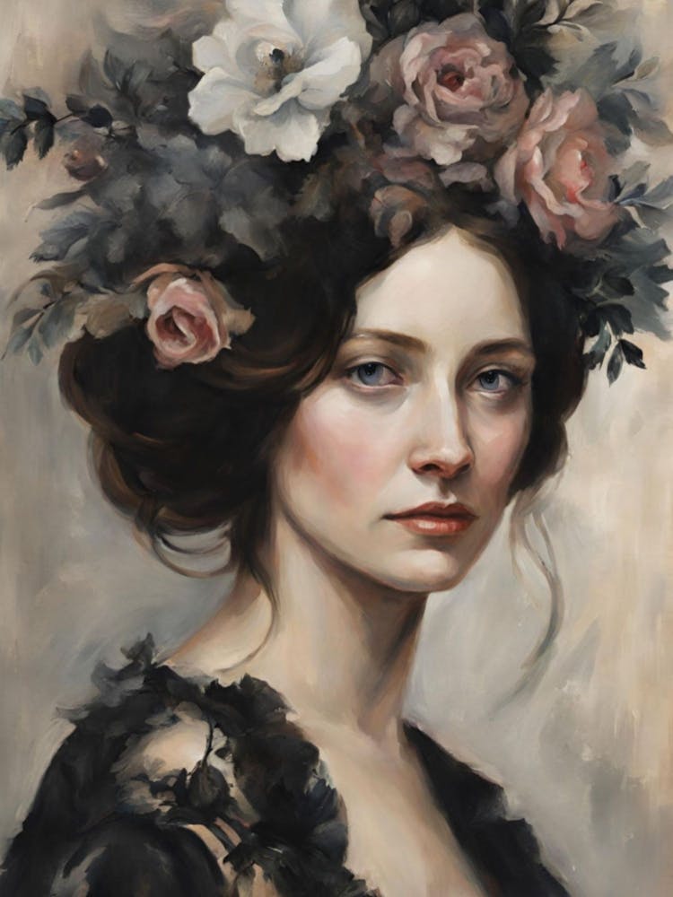 Portrait Of Woman Flowers In Hair
