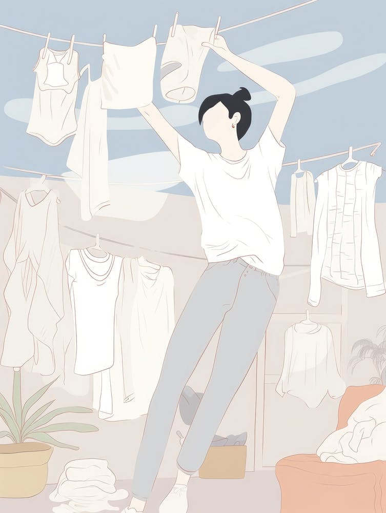 Illustration Of A Woman Hanging Clothes