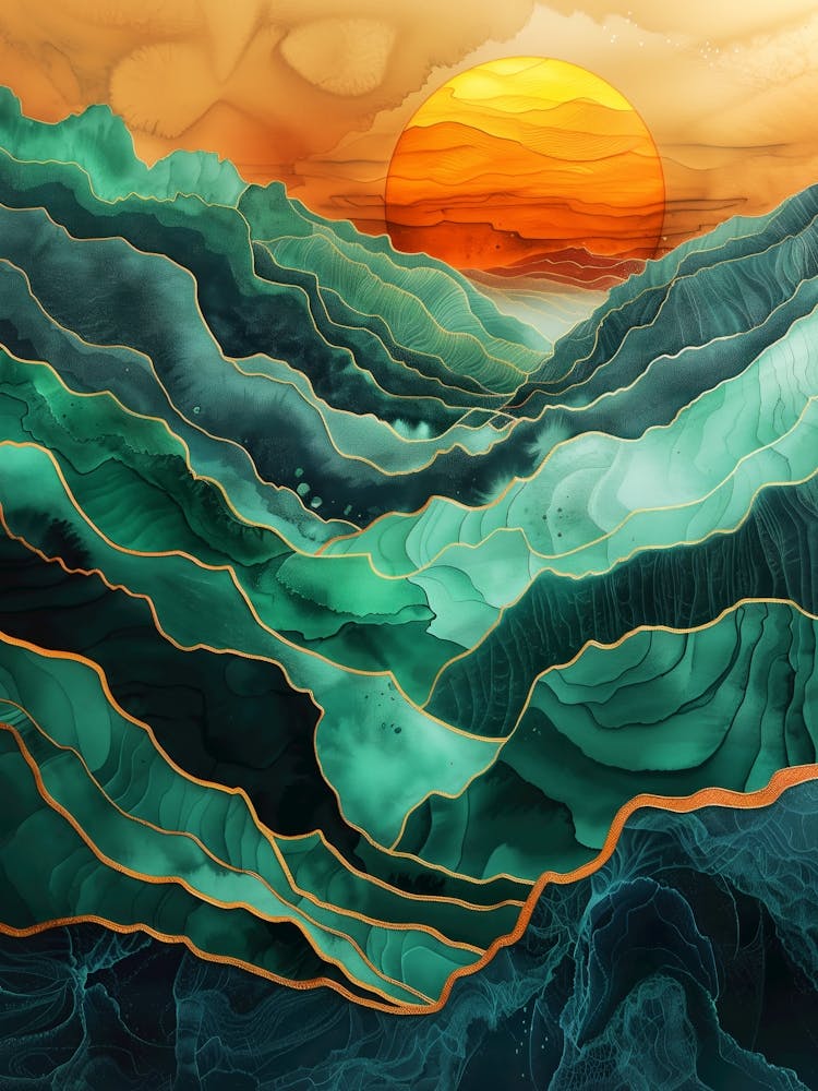 Green landscape abstraction painting