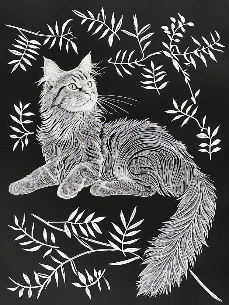 Maine Coon Cat Minimalist Illustration 1