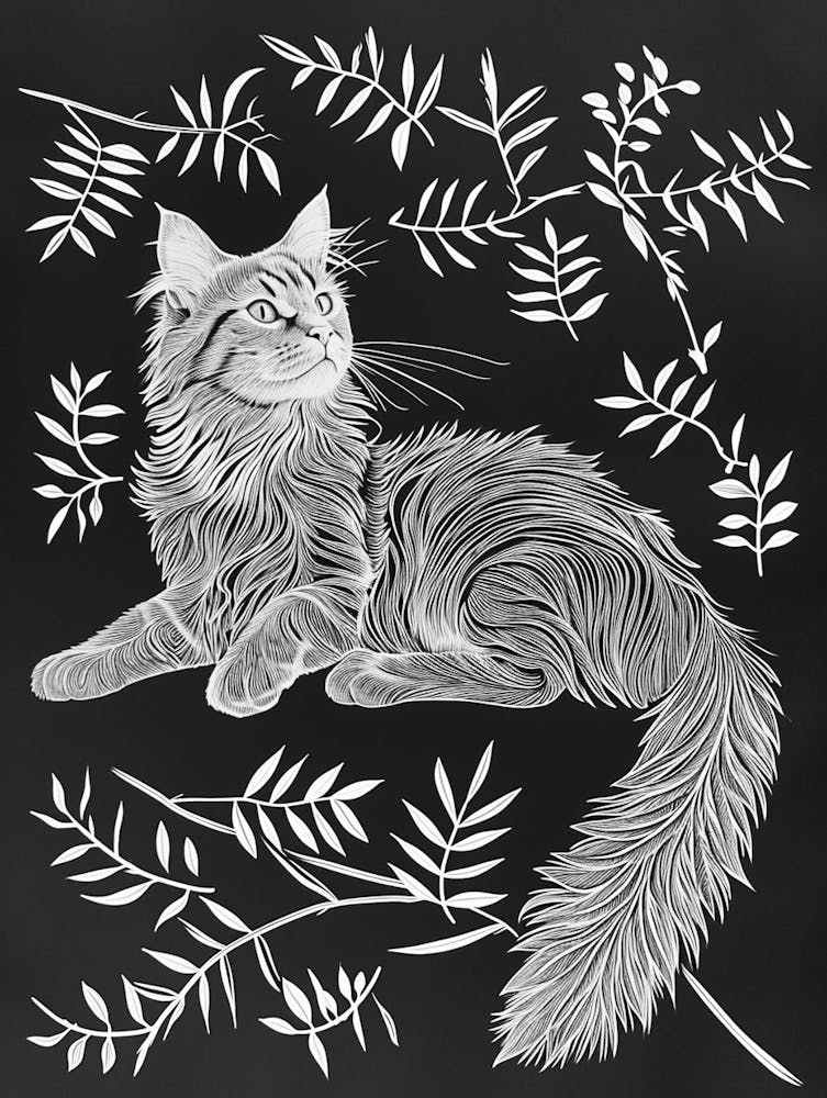 Maine Coon Cat Minimalist Illustration 1