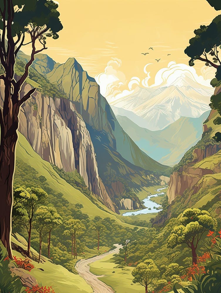 Inca Trail Peru 2 Vintage Travel Illustration