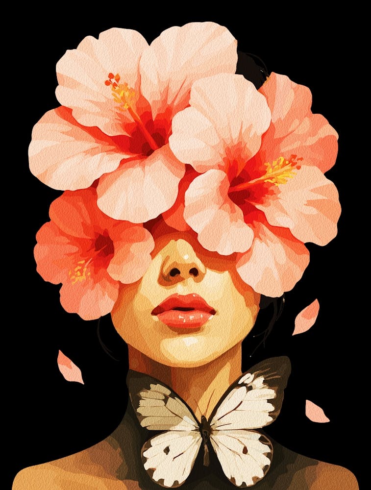 Hibiscus & Butterfly Wall Art – Modern Floral Botanical Print For Elegant Home Decor